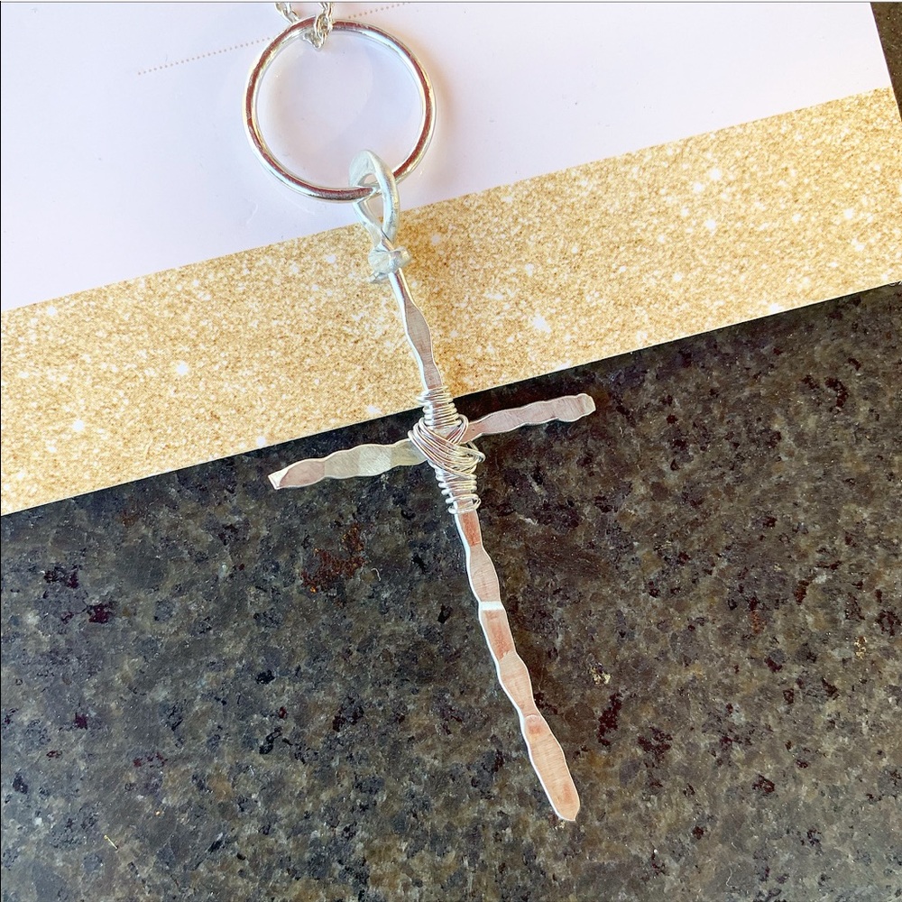 Bonnie Angela Small Hammered Cross Necklace Silver - Picture 4 of 4